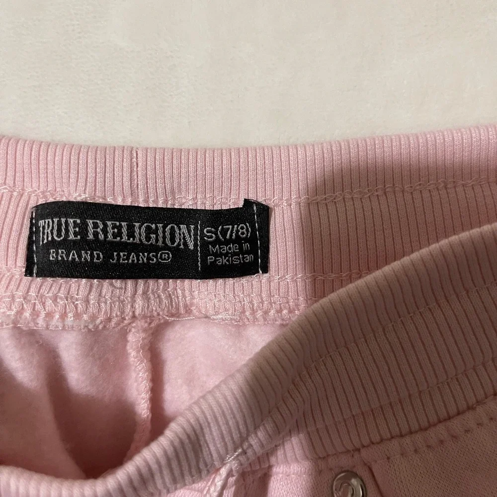 True Religion Girls Pink Flare Sweatpants Horseshoe Logo Small 7/8 Casual School